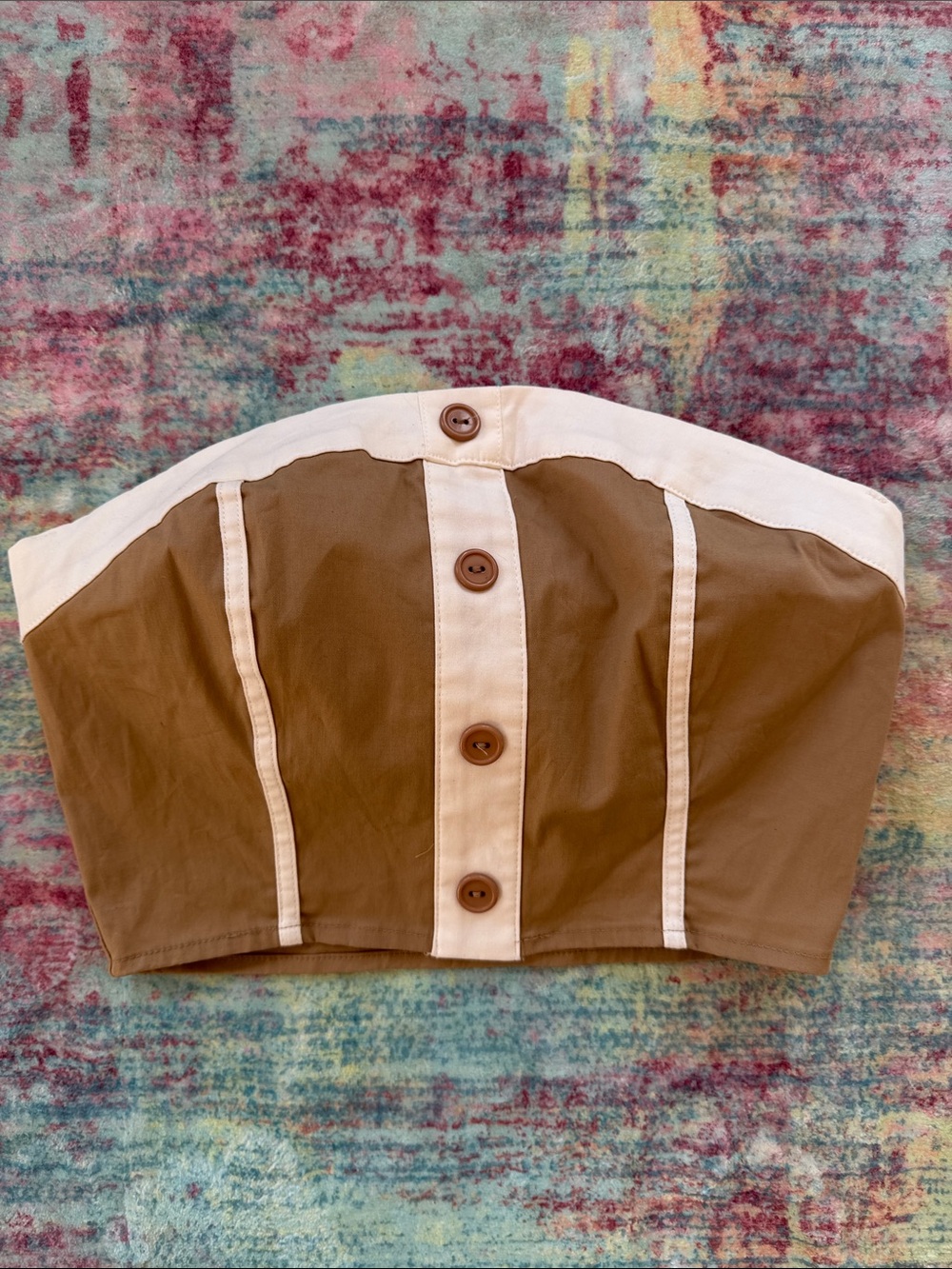 Strapless Two-Tone Brown and Cream Bustier Crop Top